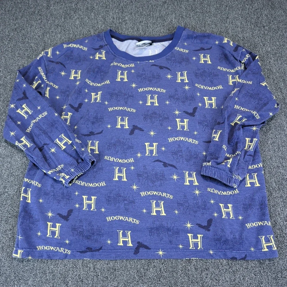 Harry Potter Hogwarts Pajama Set Mens Medium Blue Long Sleeve Joggers 2pc Set